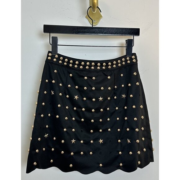 ANTHROPOLOGIE Studded Suede Mi Skirt in Black/Gold Size X-Small - Picture 6 of 10